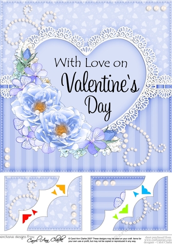 8 x 8 A Touch of Elegance Valentines Day Flowers, Lace & Pearls Scalloped Corner Topper  