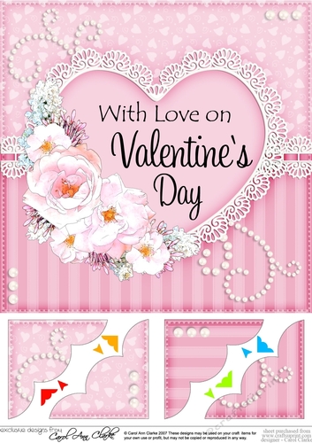 8 x 8 A Touch of Elegance Valentines Day Flowers, Lace & Pearls Scalloped Corner Topper  