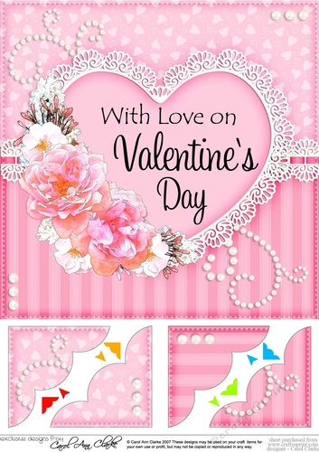 8 x 8 A Touch of Elegance Valentines Day Flowers, Lace & Pearls Scalloped Corner Topper  
