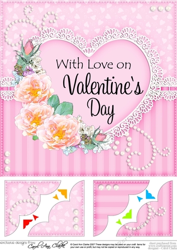 8 x 8 A Touch of Elegance Valentines Day Flowers, Lace & Pearls Scalloped Corner Topper  