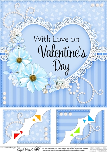 8 x 8 A Touch of Elegance Valentines Day Flowers, Lace & Pearls Scalloped Corner Topper  