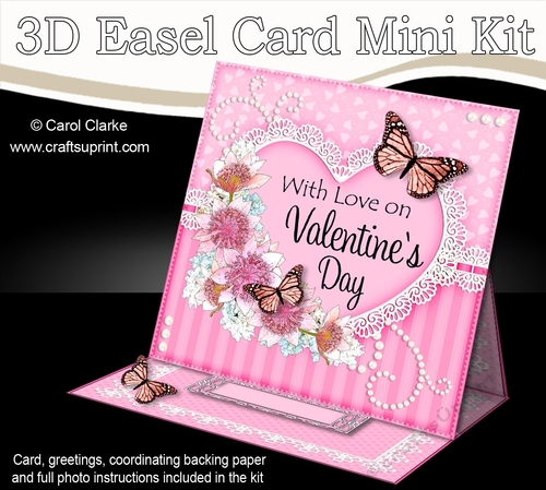 3D Easel Card Mini Kit - A Touch of Elegance Valentines Day - Flowers, Heart Lace, Butterflies & Pearls