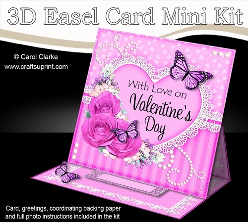 3D Easel Card Mini Kit - A Touch of Elegance Valentines Day - Flowers, Heart Lace, Butterflies & Pearls
