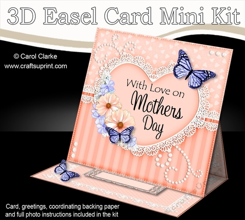 3D Easel Card Mini Kit - A Touch of Elegance Mothers Day - Flowers, Heart Lace, Butterflies & Pearls