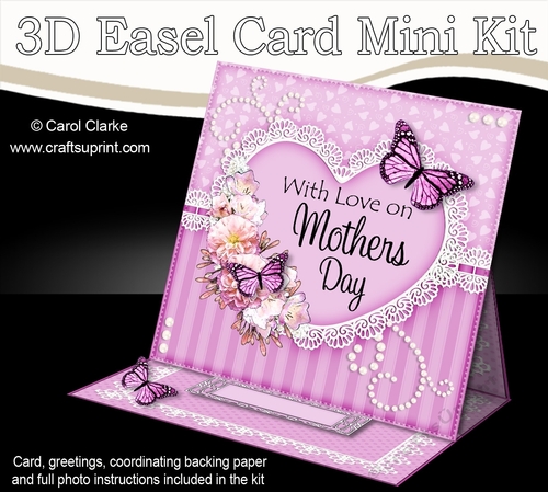 3D Easel Card Mini Kit - A Touch of Elegance Mothers Day - Flowers, Heart Lace, Butterflies & Pearls