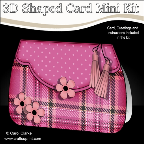 3D Shaped Card  Kit - Pretty Tartan & Polka Dot Fold Over Clutch Bag