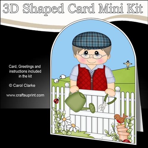 3D Shaped Card  Kit - In the Garden - Older Man is Gardening