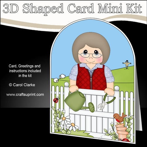 3D Shaped Card  Kit - In the Garden - Older Lady is Gardening