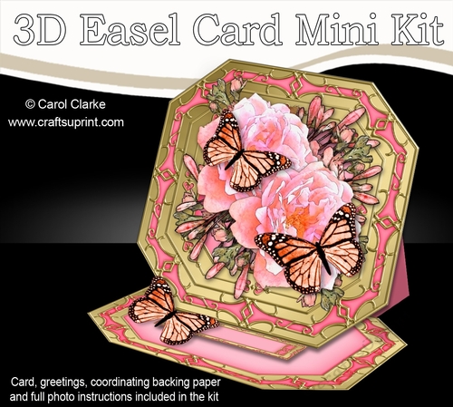 3D Easel Card Mini Kit - Butterfly & Flowers on Octagonal Gold Frame