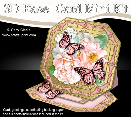 3D Easel Card Mini Kit - Butterfly & Flowers on Octagonal Gold Frame