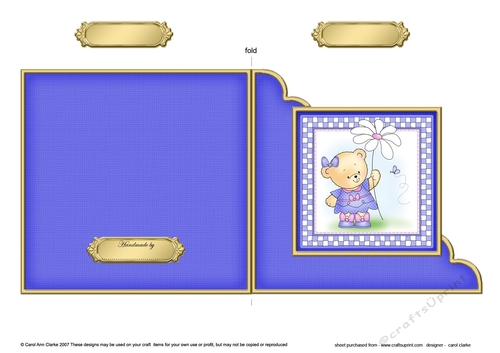 Hunney Bear Rosie has a Flower - Cut and Fold Corner Card  