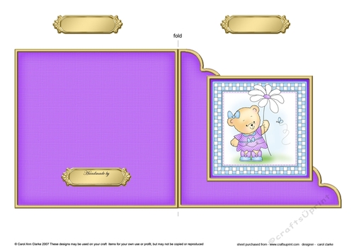 Hunney Bear Rosie has a Flower - Cut and Fold Corner Card  