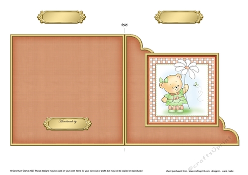 Hunney Bear Rosie has a Flower - Cut and Fold Corner Card  