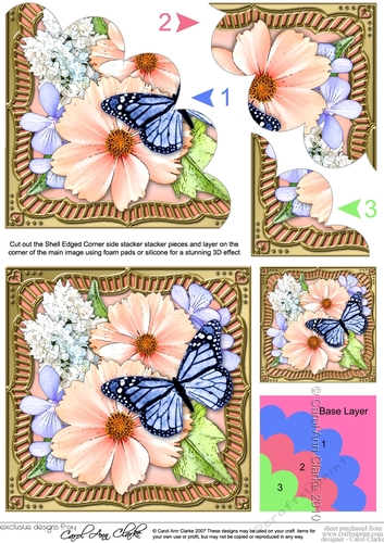 Flowers & Butterfly in a Gold Frame Shell Edged Corner Side Stacker