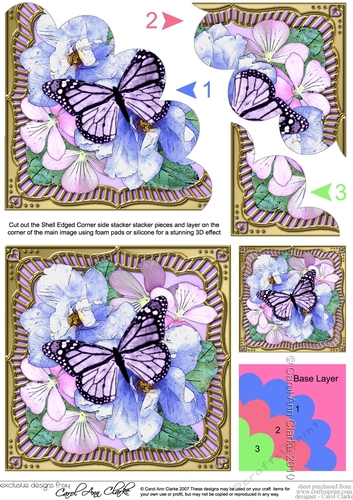 Flowers & Butterfly in a Gold Frame Shell Edged Corner Side Stacker