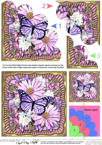 Flowers & Butterfly in a Gold Frame Shell Edged Corner Side Stacker