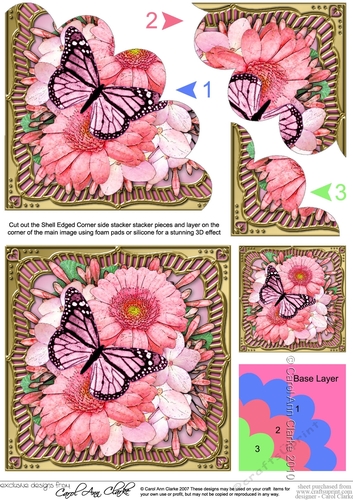Flowers & Butterfly in a Gold Frame Shell Edged Corner Side Stacker