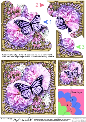 Flowers & Butterfly in a Gold Frame Shell Edged Corner Side Stacker