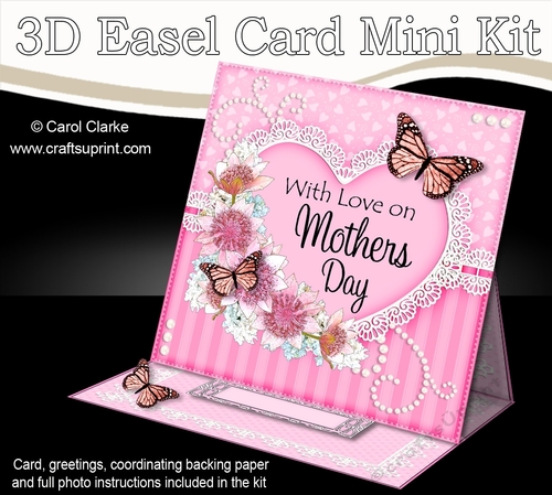3D Easel Card Mini Kit - A Touch of Elegance Mothers Day - Flowers, Heart Lace, Butterflies & Pearls