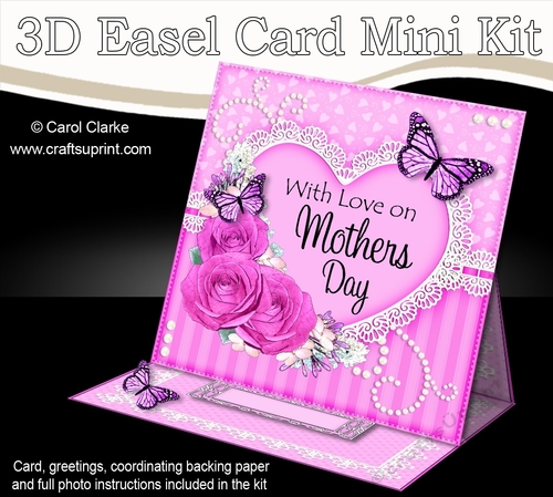3D Easel Card Mini Kit - A Touch of Elegance Mothers Day - Flowers, Heart Lace, Butterflies & Pearls