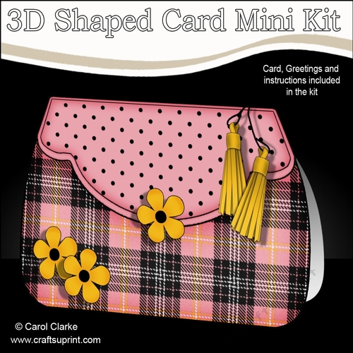 3D Shaped Card  Kit - Pretty Tartan & Polka Dot Fold Over Clutch Bag