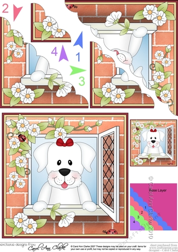 Scalloped Corner Stacker - Through the Window - Little White Labrador Dog