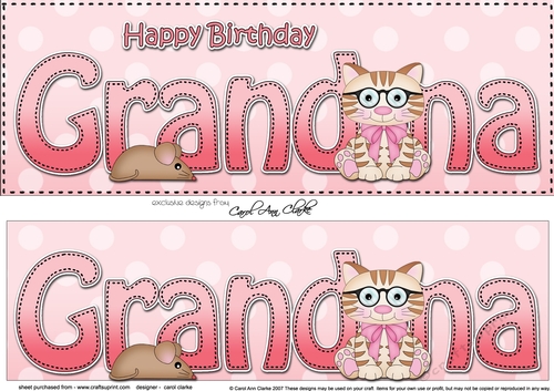 Large DL Happy Birthday GRANDMA 3D decoupage with Cute Little Cat