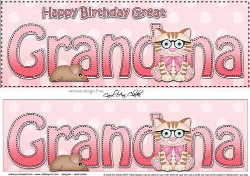 Large DL Happy Birthday GREAT GRANDMA 3D decoupage with Cute Little Cat