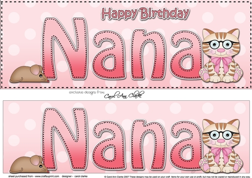 Large DL Happy Birthday NANA 3D decoupage with Cute Little Cat