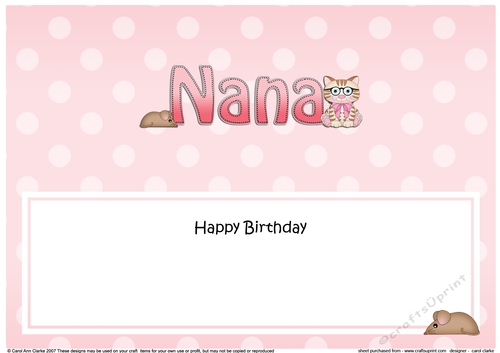 Large DL Happy Birthday NANA insert with Cute Little Cat