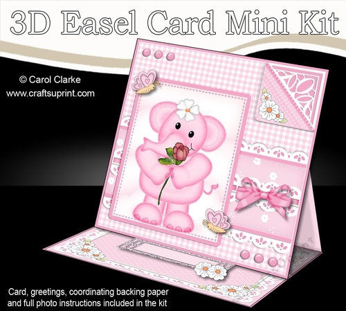 3D Easel Card Mini Kit - Pretty in Pink - Lola Elephant has a Rose