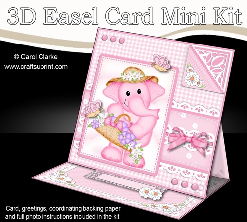 3D Easel Card Mini Kit - Pretty in Pink - Lola Elephant has a Basket of Flowers