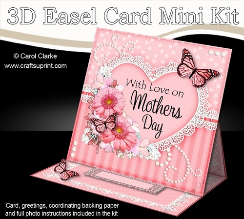 3D Easel Card Mini Kit - A Touch of Elegance Mothers Day - Flowers, Heart Lace, Butterflies & Pearls