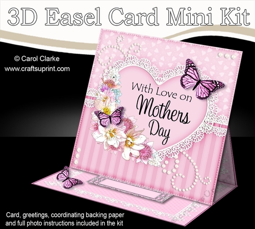 3D Easel Card Mini Kit - A Touch of Elegance Mothers Day - Flowers, Heart Lace, Butterflies & Pearls