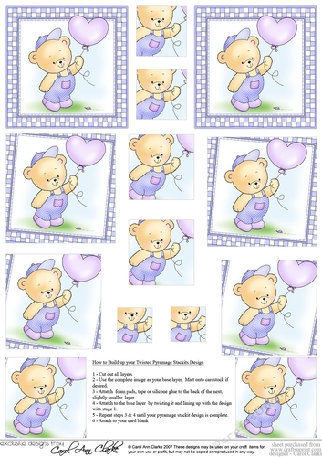Hunney Bear Robert has a Balloon -  Twisted Pyramage sheet