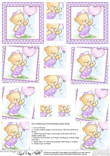 Hunney Bear Robert has a Balloon -  Twisted Pyramage sheet