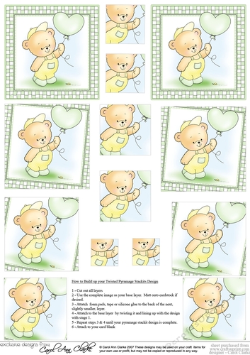 Hunney Bear Robert has a Balloon -  Twisted Pyramage sheet