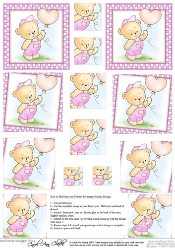 Hunney Bear Robert has a Balloon -  Twisted Pyramage sheet