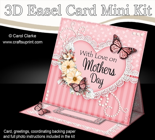 3D Easel Card Mini Kit - A Touch of Elegance Mothers Day - Flowers, Heart Lace, Butterflies & Pearls
