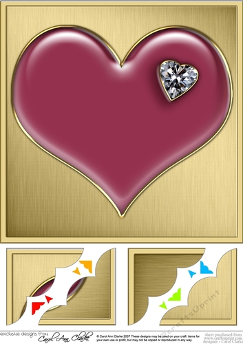 Romantic Enamel Heartwith diamond - 8 x 8 Scalloped corner Topper
