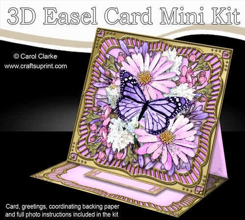 3D Easel Card Mini Kit - Butterfly & Flowers on Gold Frame