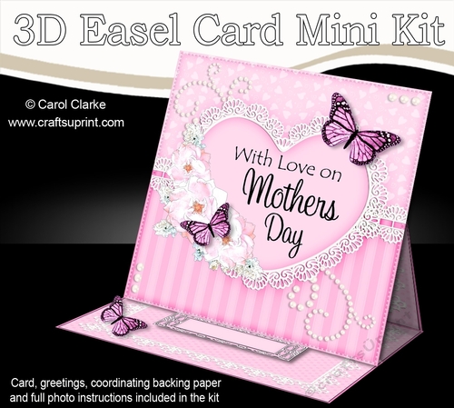 3D Easel Card Mini Kit - A Touch of Elegance Mothers Day - Flowers, Heart Lace, Butterflies & Pearls