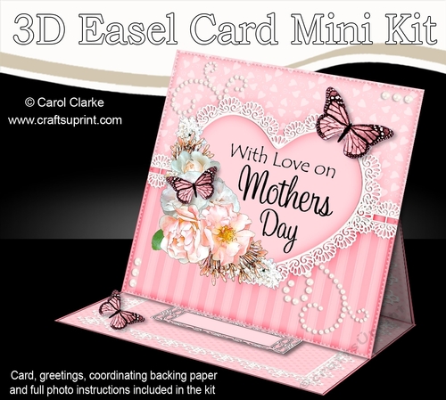 3D Easel Card Mini Kit - A Touch of Elegance Mothers Day - Flowers, Heart Lace, Butterflies & Pearls