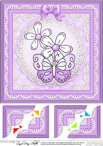 8 x 8 Fluttery Butterfly with Daisies Scalloped corner Topper