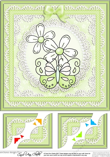 8 x 8 Fluttery Butterfly with Daisies Scalloped corner Topper