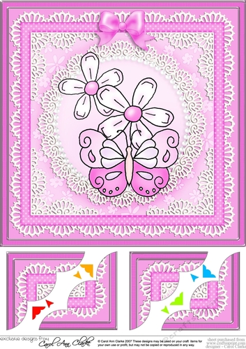 8 x 8 Fluttery Butterfly with Daisies Scalloped corner Topper
