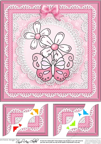 8 x 8 Fluttery Butterfly with Daisies Scalloped corner Topper