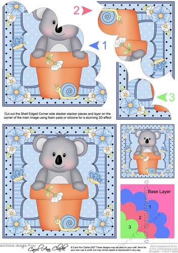 Flower Pot Friends Cute Little Koala Bear Shell Edged Corner Side Stacker