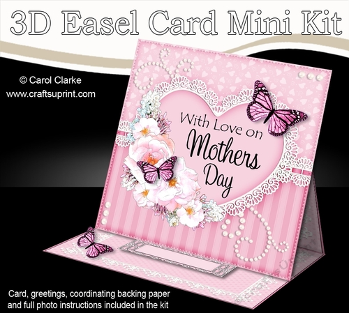3D Easel Card Mini Kit - A Touch of Elegance Mothers Day - Flowers, Heart Lace, Butterflies & Pearls