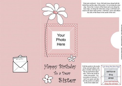 Add a Photo Daisy Birthday Sister with easy fold frame